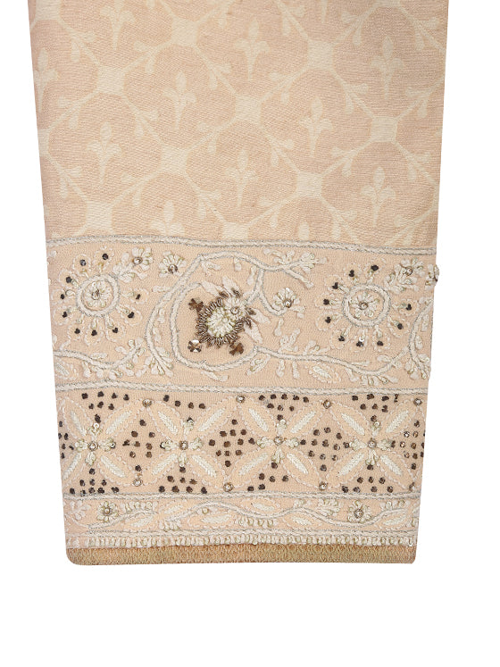 Light Peach Monga Chanderi Sherwani