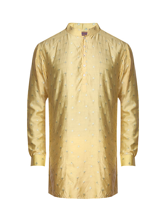 Yellow Printed Giza Cotton Kurta
