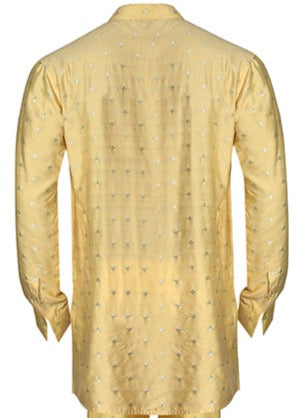 Yellow Printed Giza Cotton Kurta