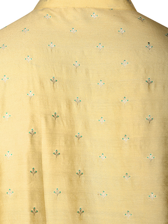 Yellow Printed Giza Cotton Kurta