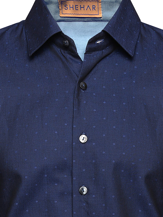 PRINTED BLUE COTTON SHIRT
