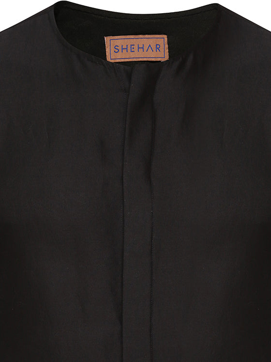 BLACK SATIN CHANDERI LONG SHIRT