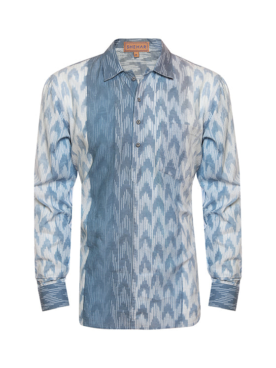 SHIBORI PRINTED KURTA STYLE COTTON SHIRT