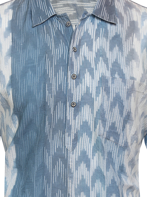 SHIBORI PRINTED KURTA STYLE COTTON SHIRT