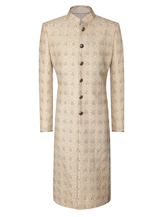 Beige Resham Thread Embroidery Sherwani