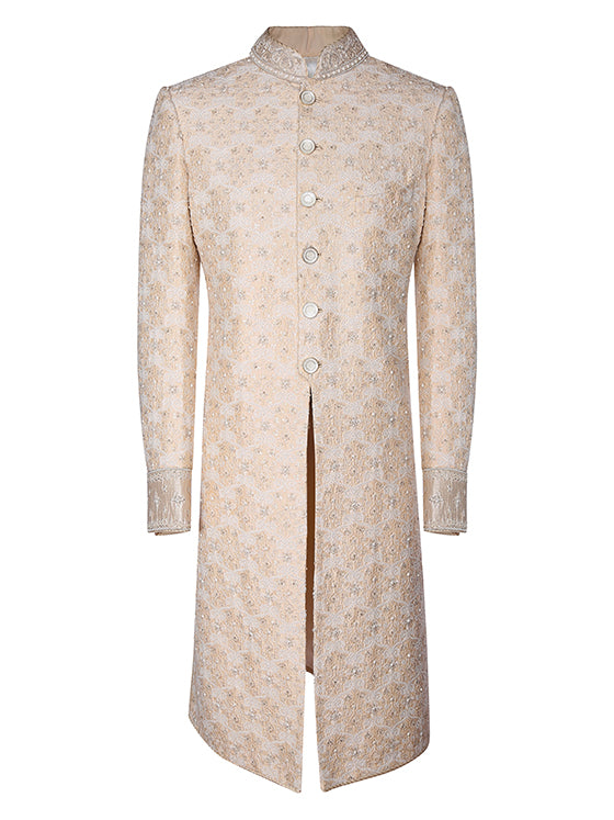 Peach Raw Silk Embroidered Sherwani
