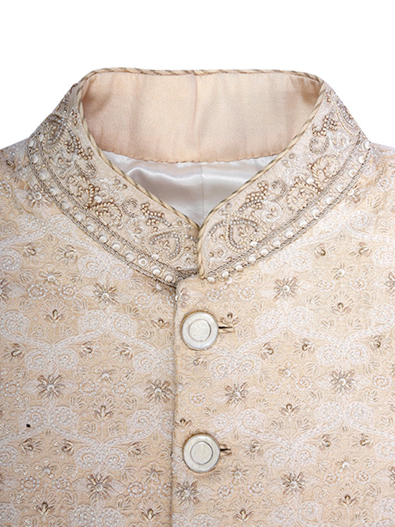 Peach Raw Silk Embroidered Sherwani