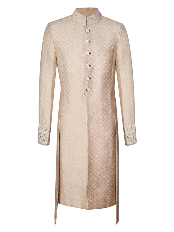 Light Peach Monga Chanderi Sherwani