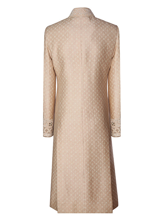Light Peach Monga Chanderi Sherwani