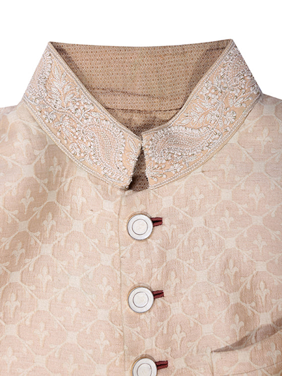 Light Peach Monga Chanderi Sherwani