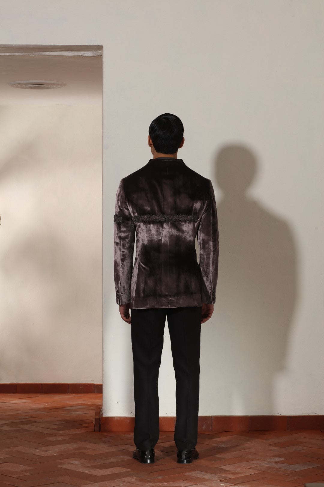 Velvet Built Up Neck Line Bandhgala Set