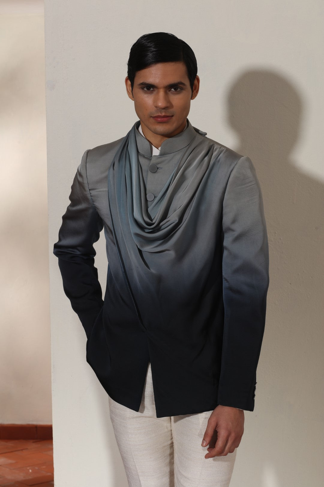Draped Ombré Bandhgala Set