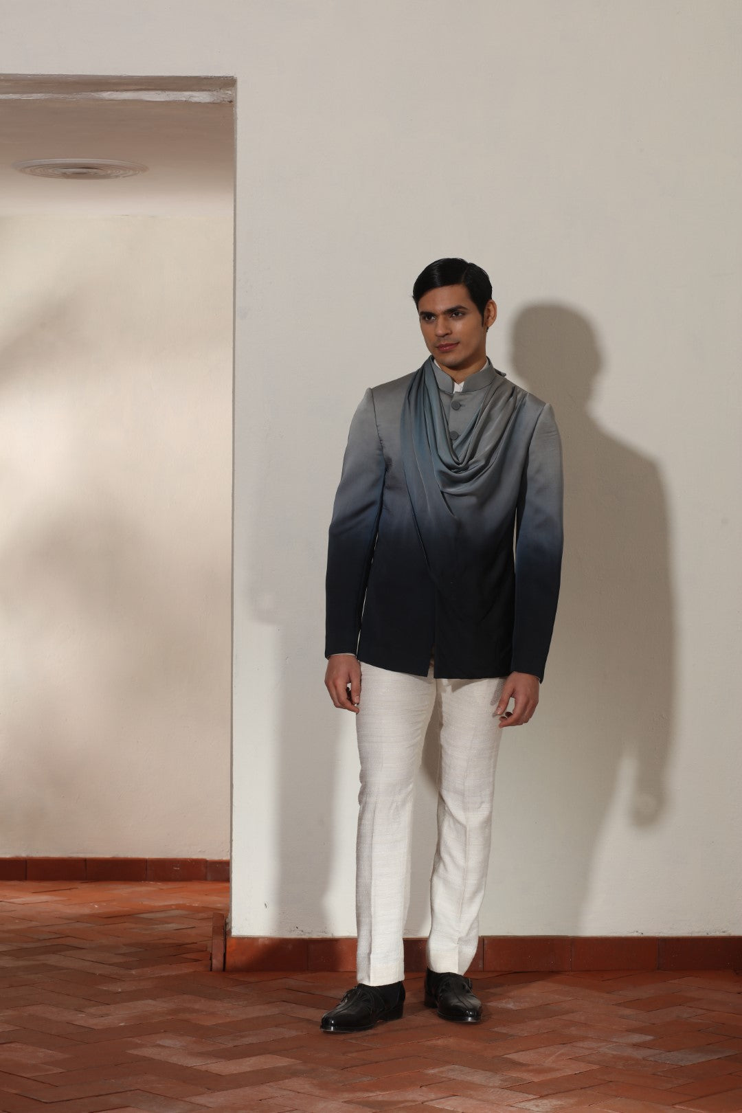 Draped Ombré Bandhgala Set