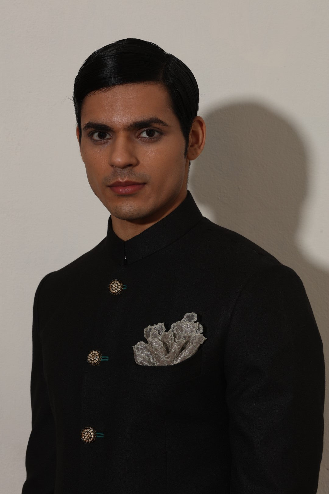 All Black Crepe Wool Bandhgala Set
