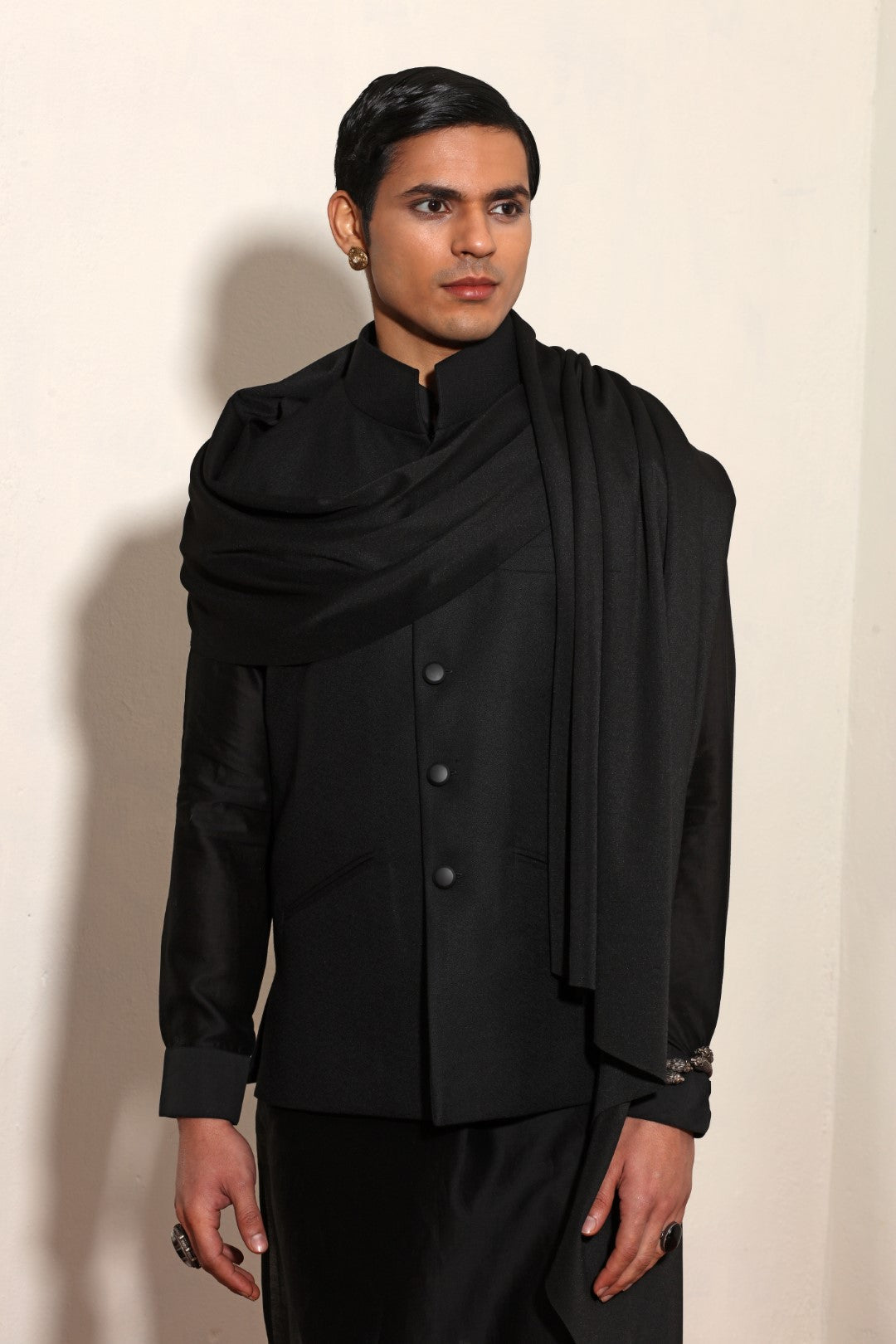 Crepe Wool Draped Bundi Set