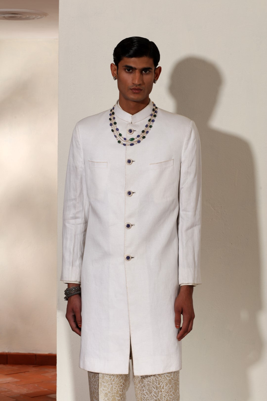 Linen Twill Ivory Indo-Western Set