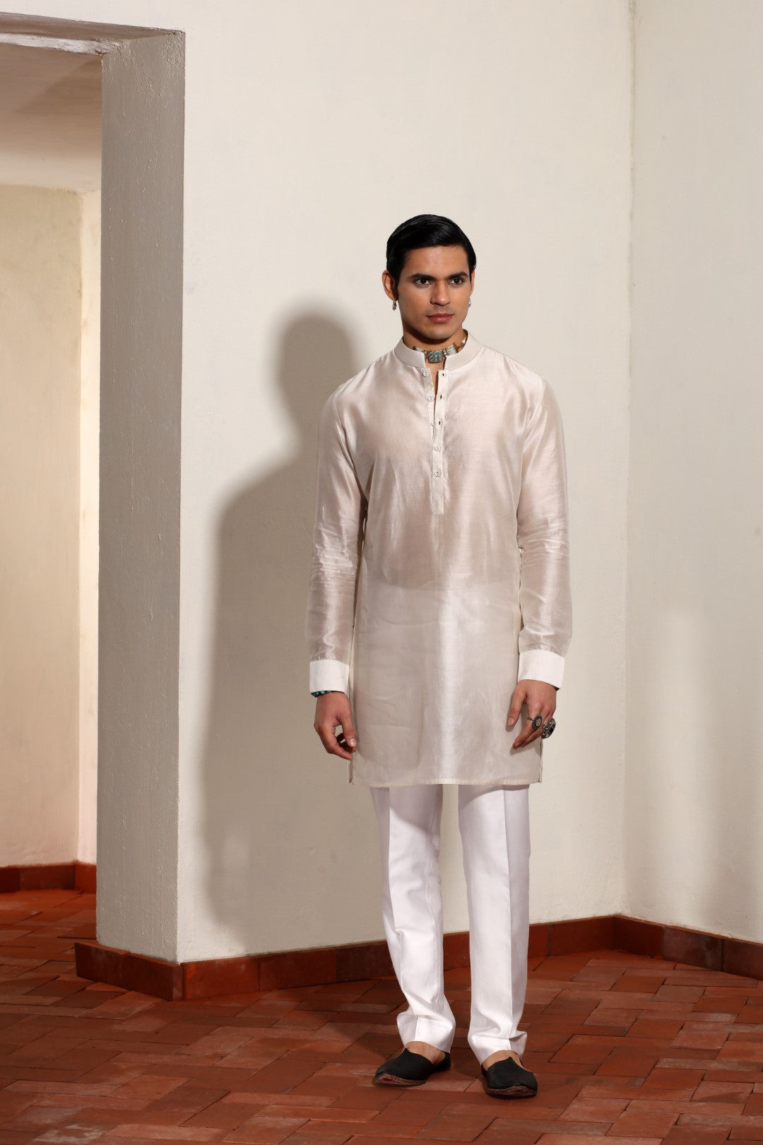 Chanderi Kurta & Satin Chanderi Pants Set