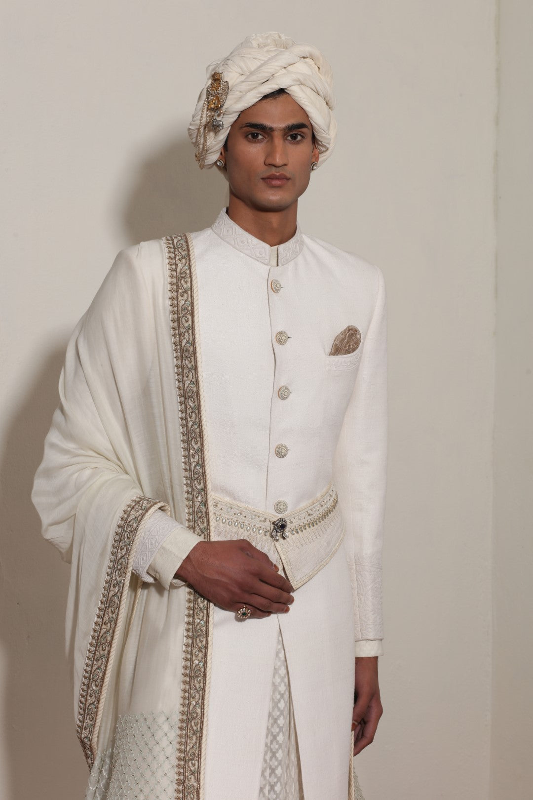 Corded Matka Silk Sherwani Set