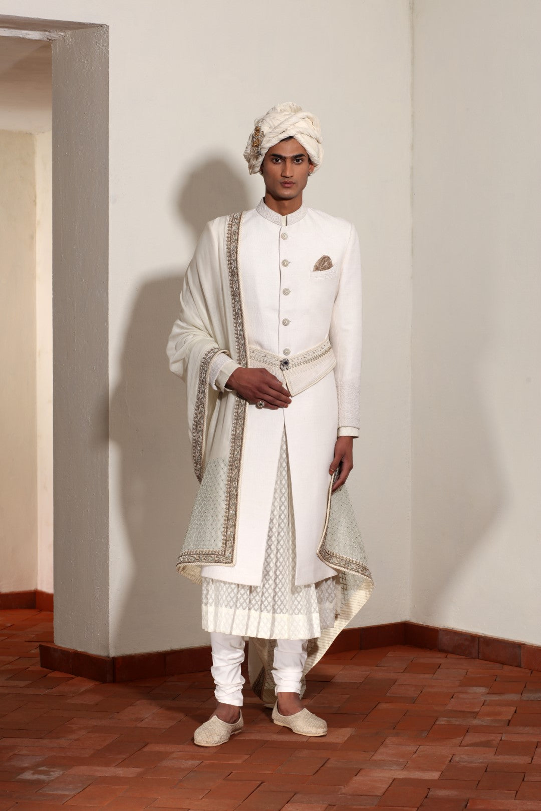 Corded Matka Silk Sherwani Set