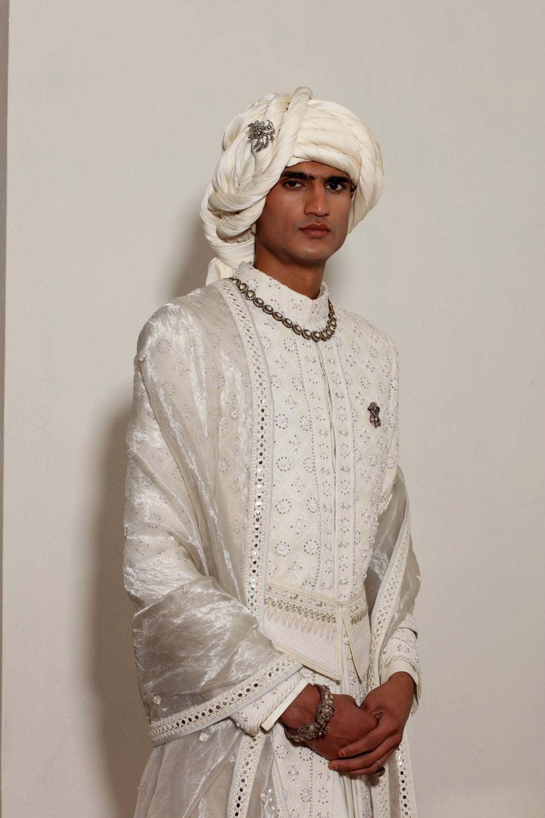 Ivory Chikankari Sherwani Set