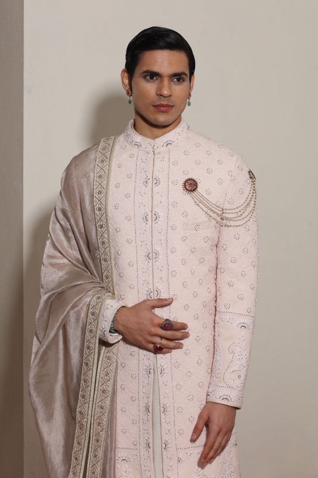 Blush Pink Chikankari Sherwani