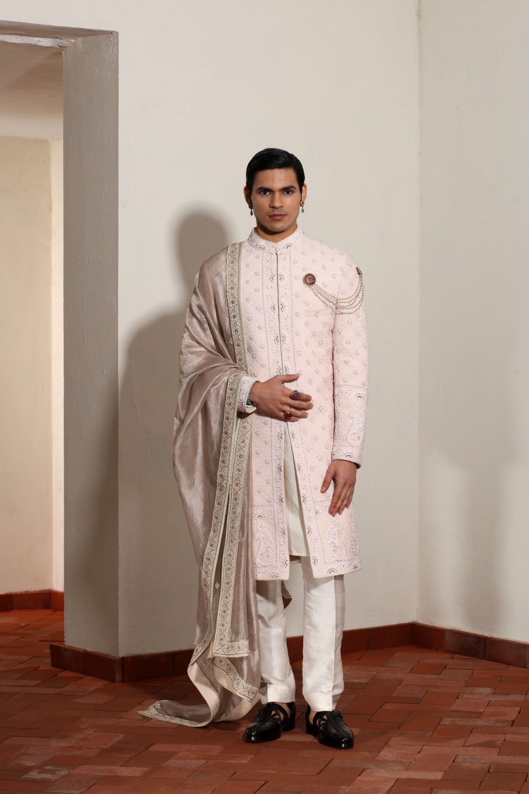 Blush Pink Chikankari Sherwani