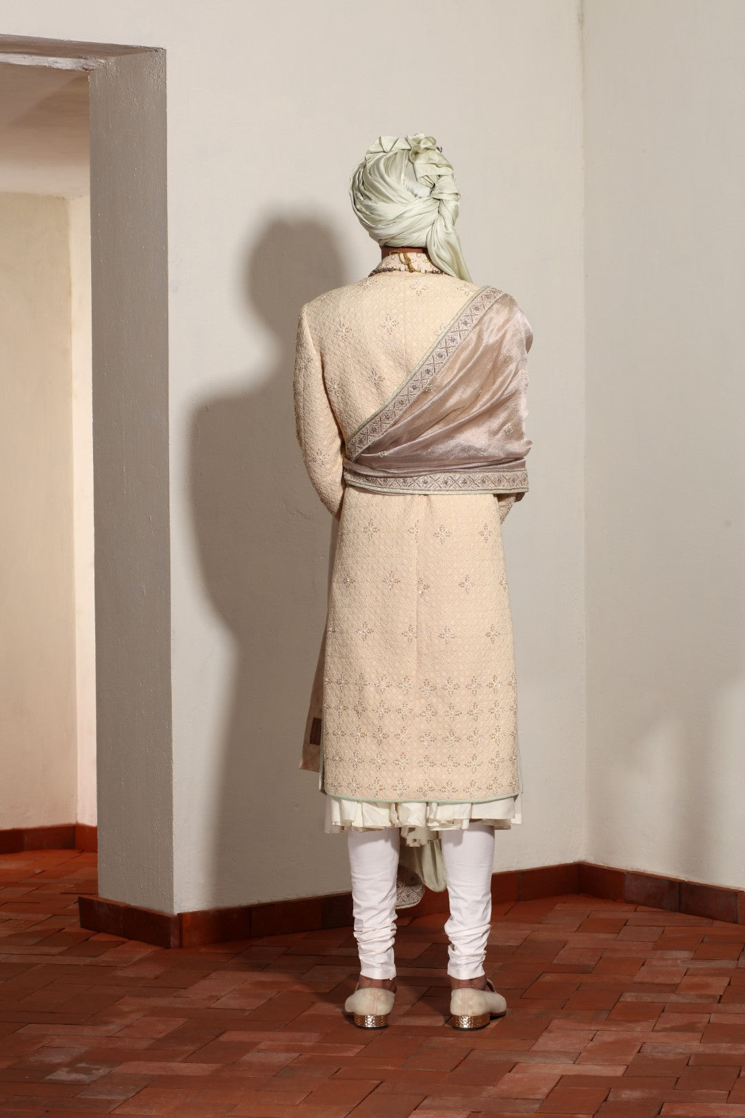 Peach Fully Embroided Sherwani