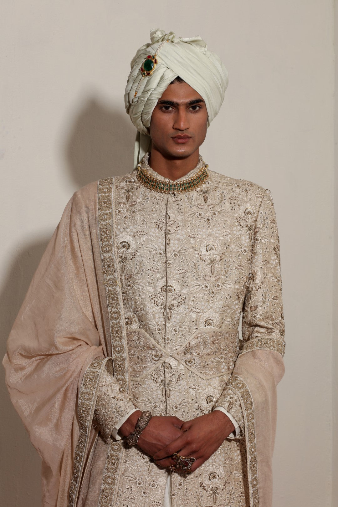 Golden Fully Embroided Floral Sherwani