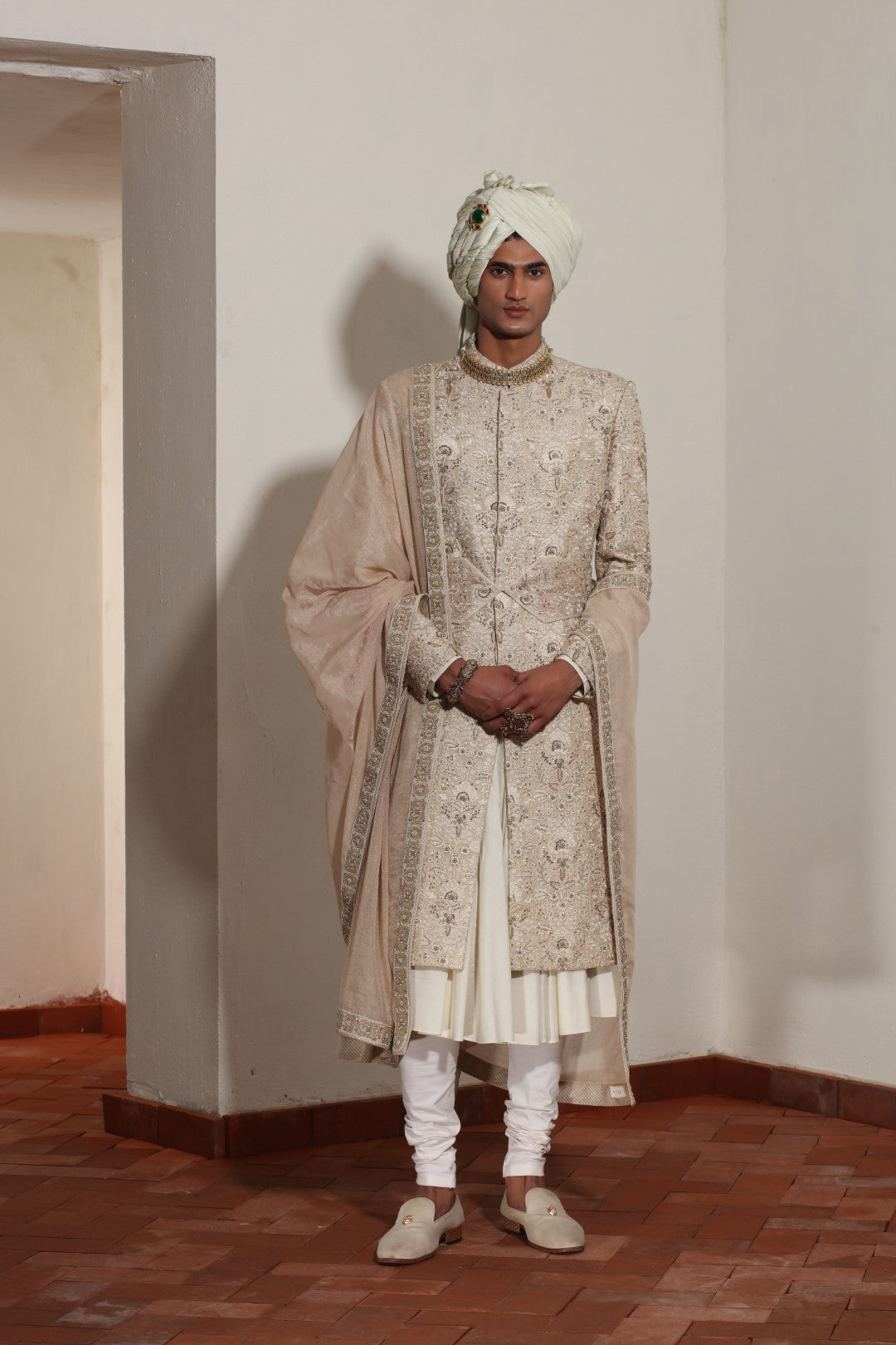 Golden Fully Embroided Floral Sherwani