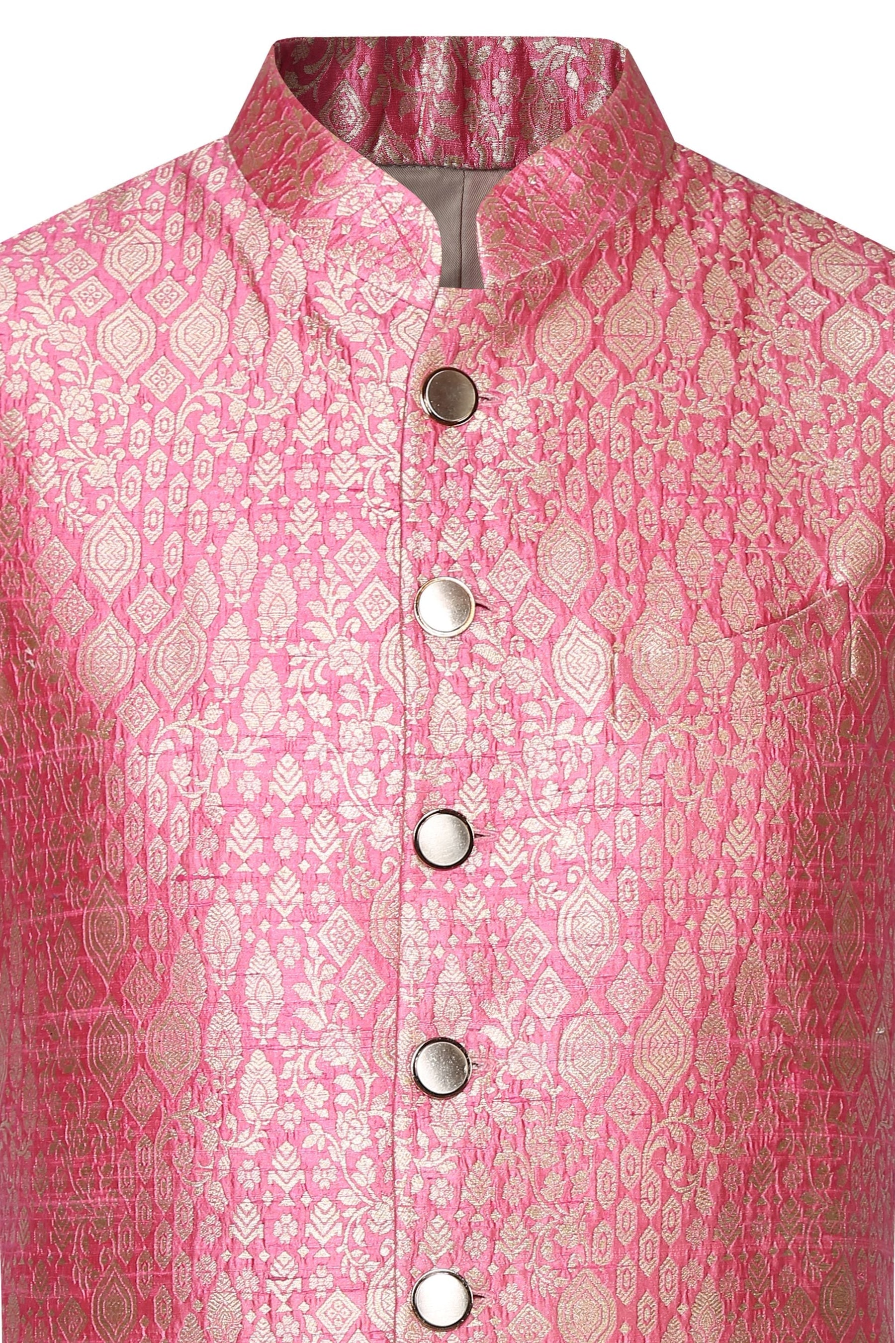 PINK AND SILVER BROCADE BUNDI