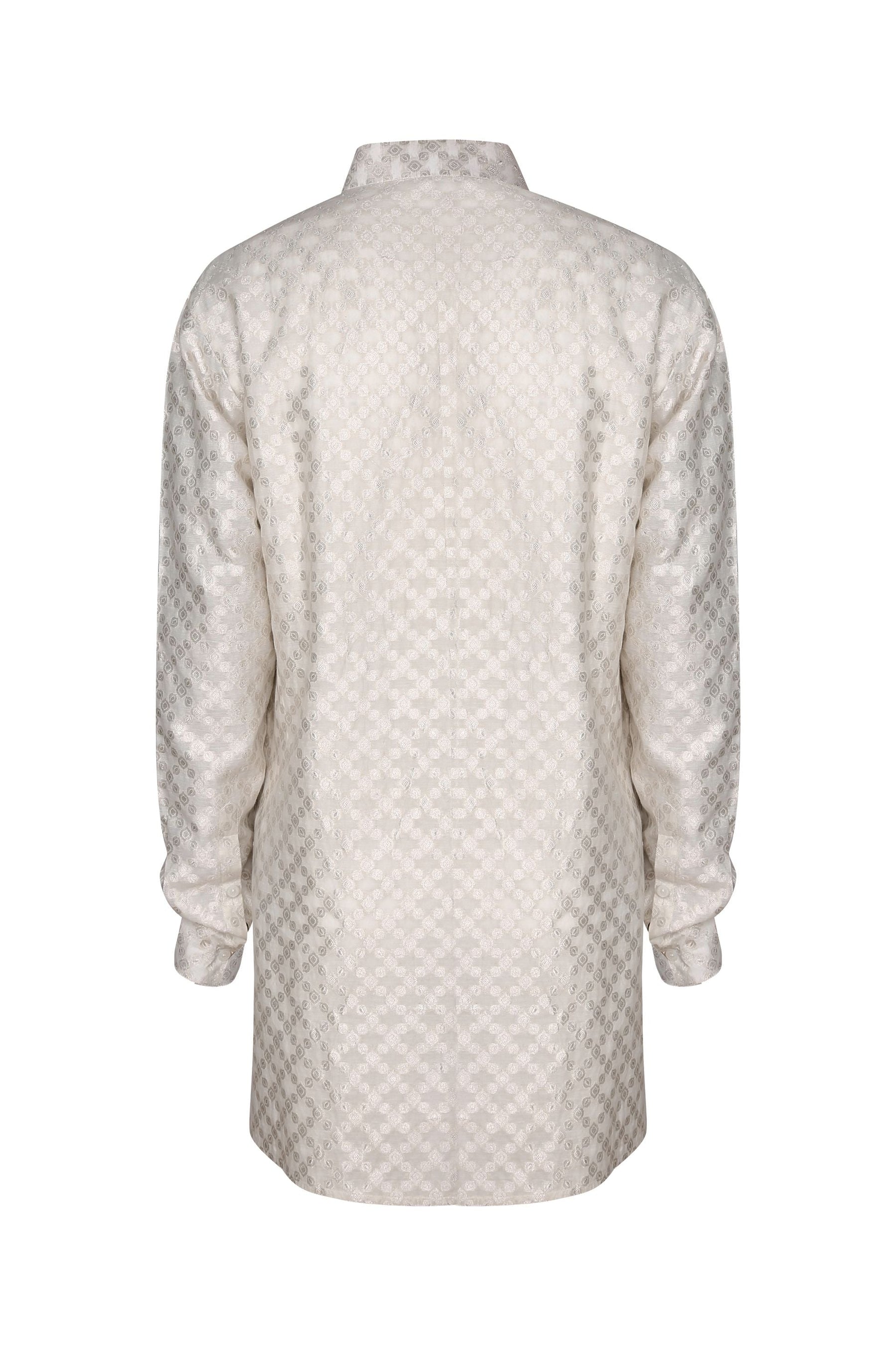 WHITE BANARASI BROCADE SHORT KURTA