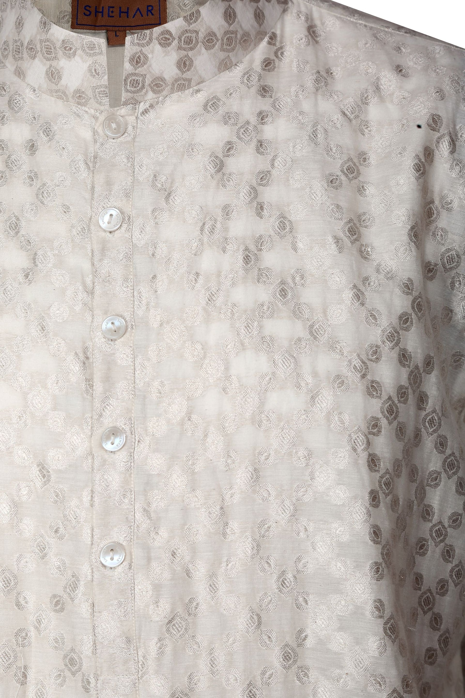 WHITE BANARASI BROCADE SHORT KURTA