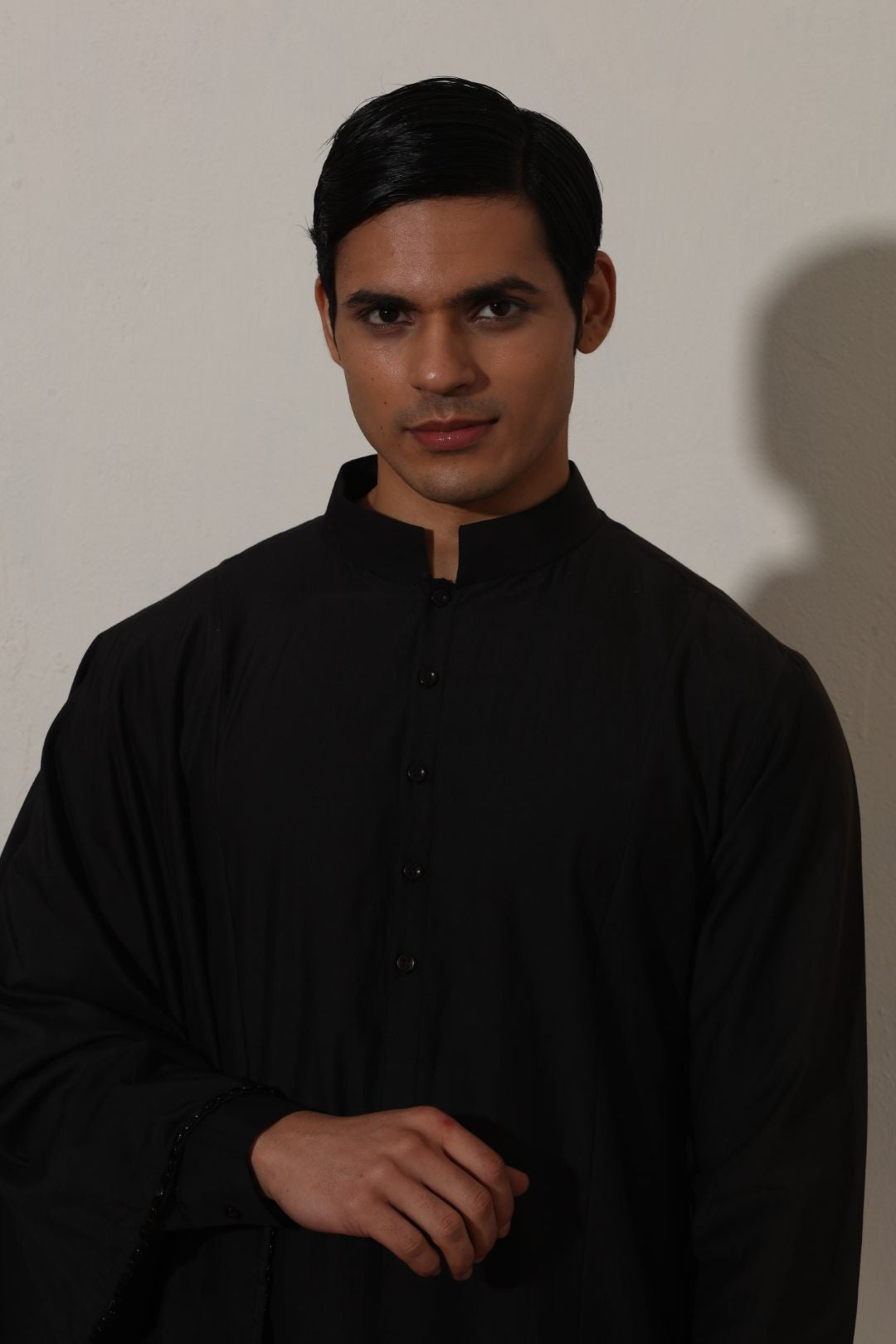 Black Draped Sleeve Kurta Set