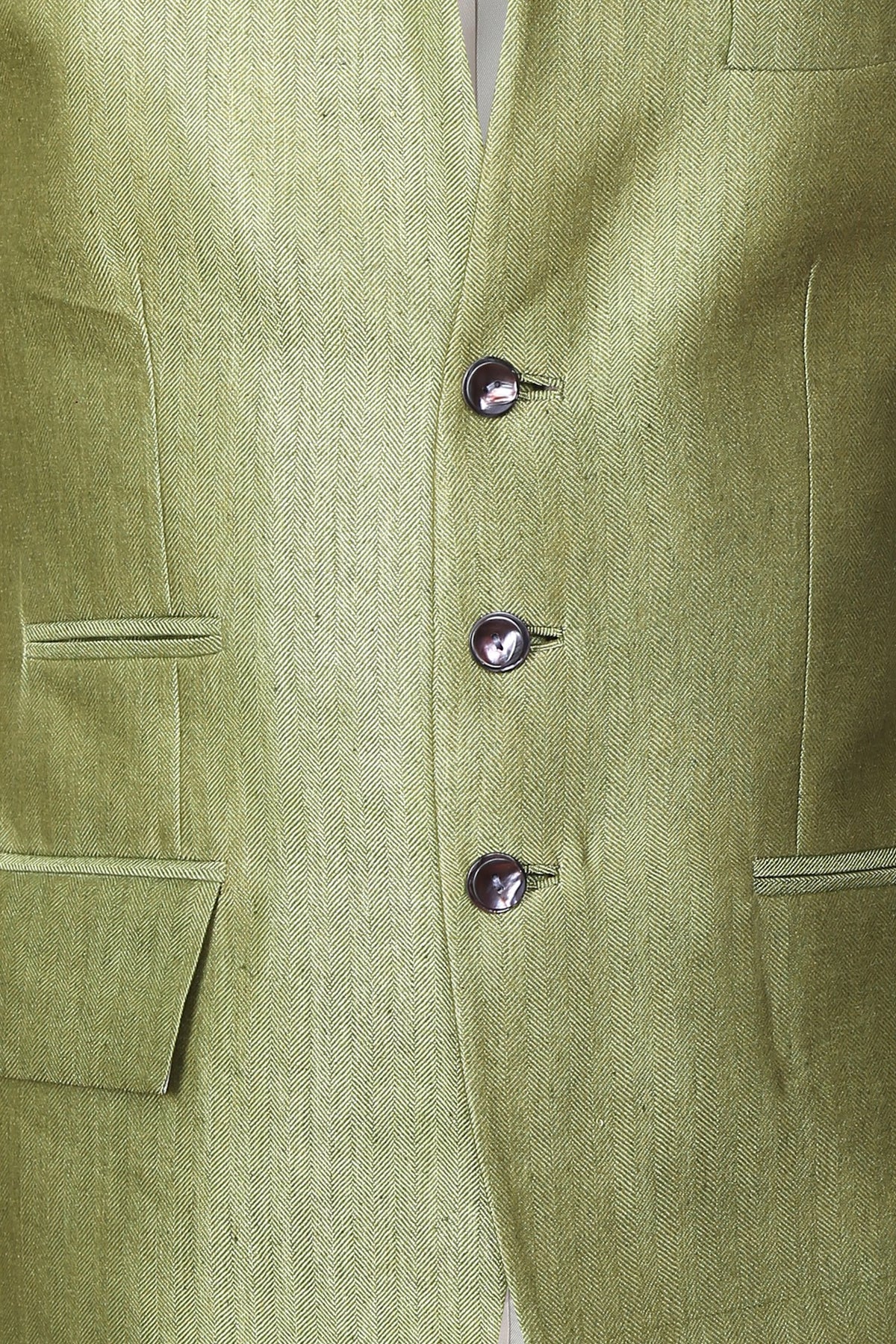 Green bandhgala in herringbone matka silk fabric