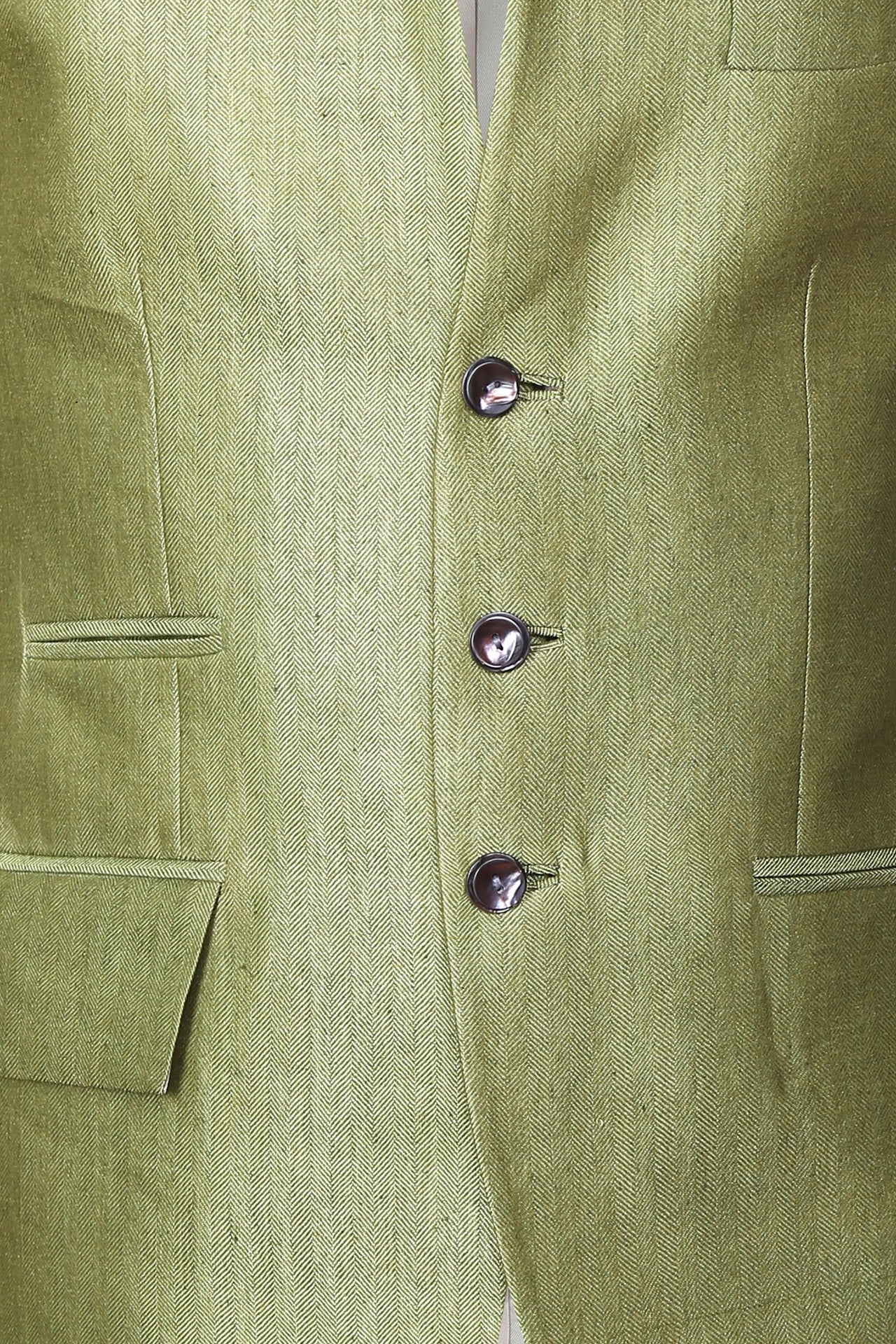 Green Bandhgala in Herringbone Matka Silk Fabric