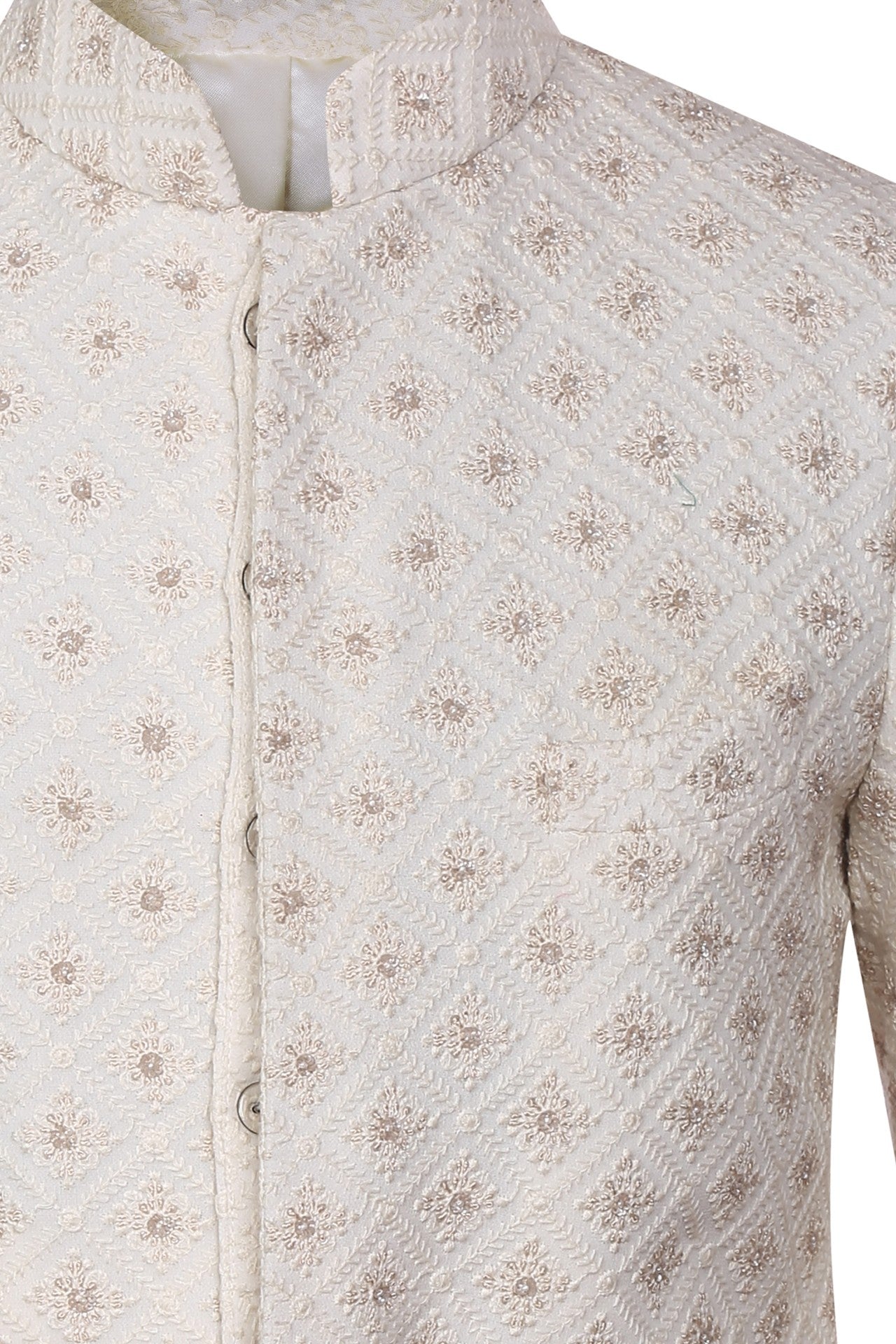 Ivory georgette bandhgala with delicate resham embroidery