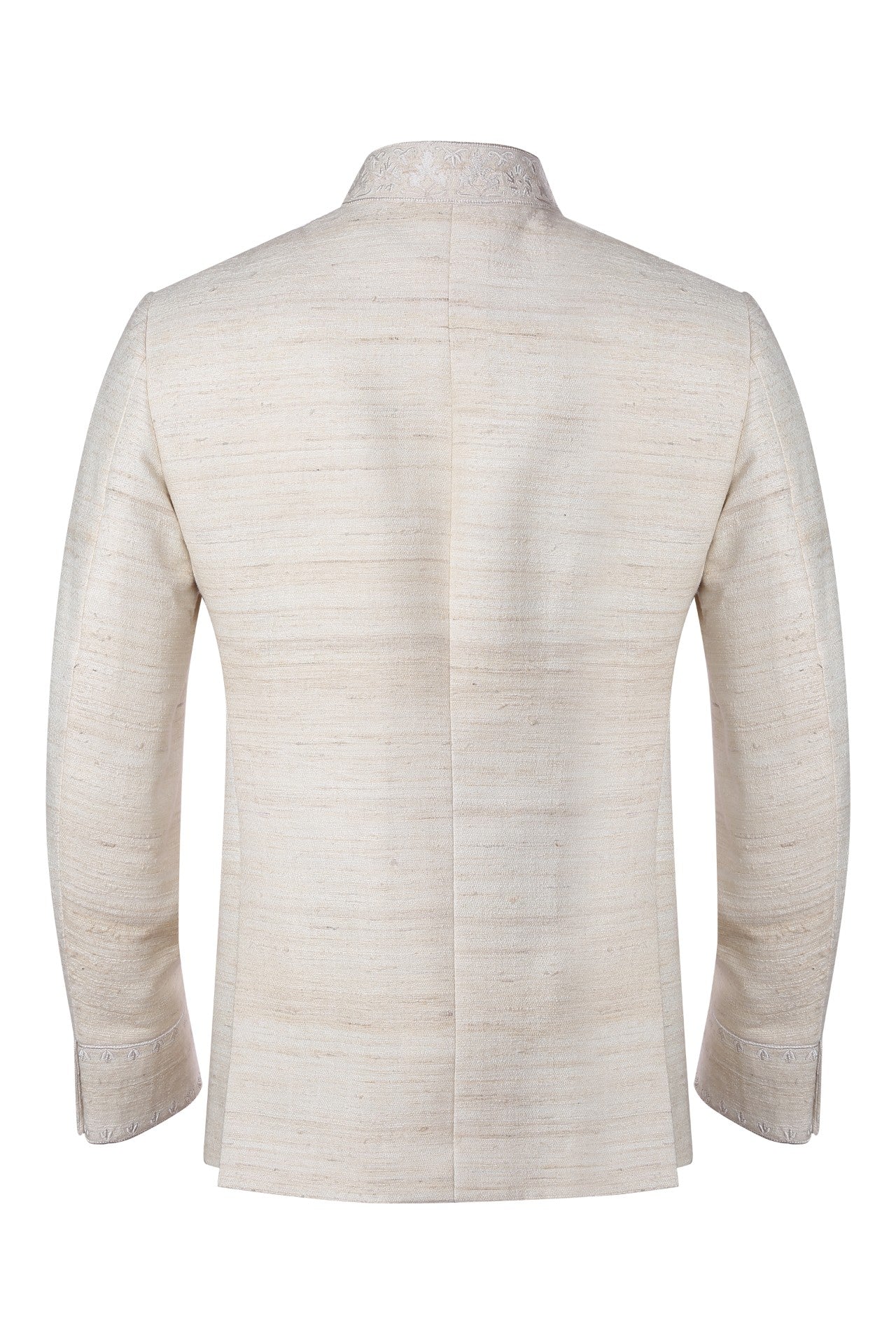 Ivory matka silk bandhgala with embroidery details