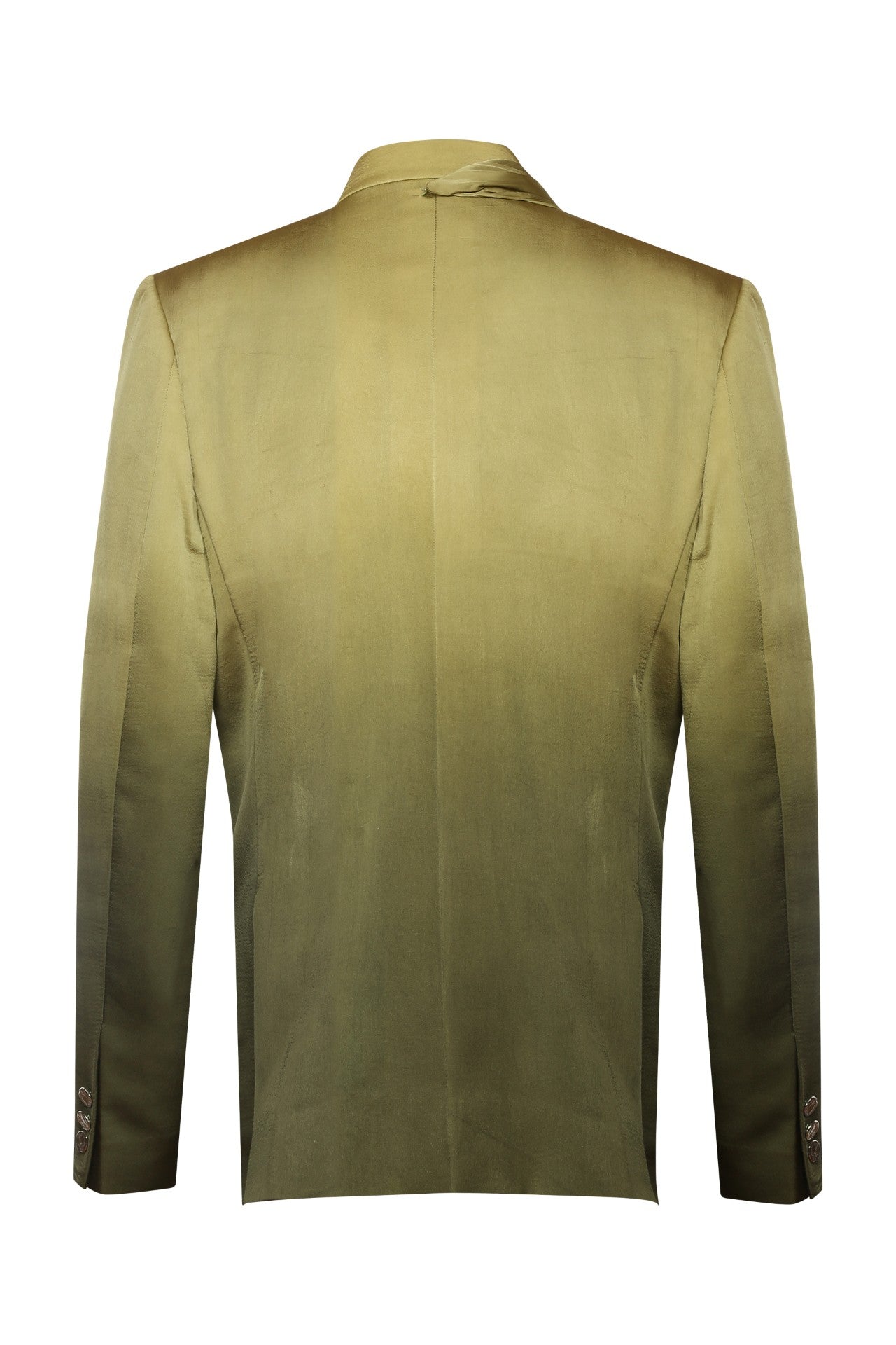 Green monochromatic ombré bandhgala with shawl drape in cupro satin