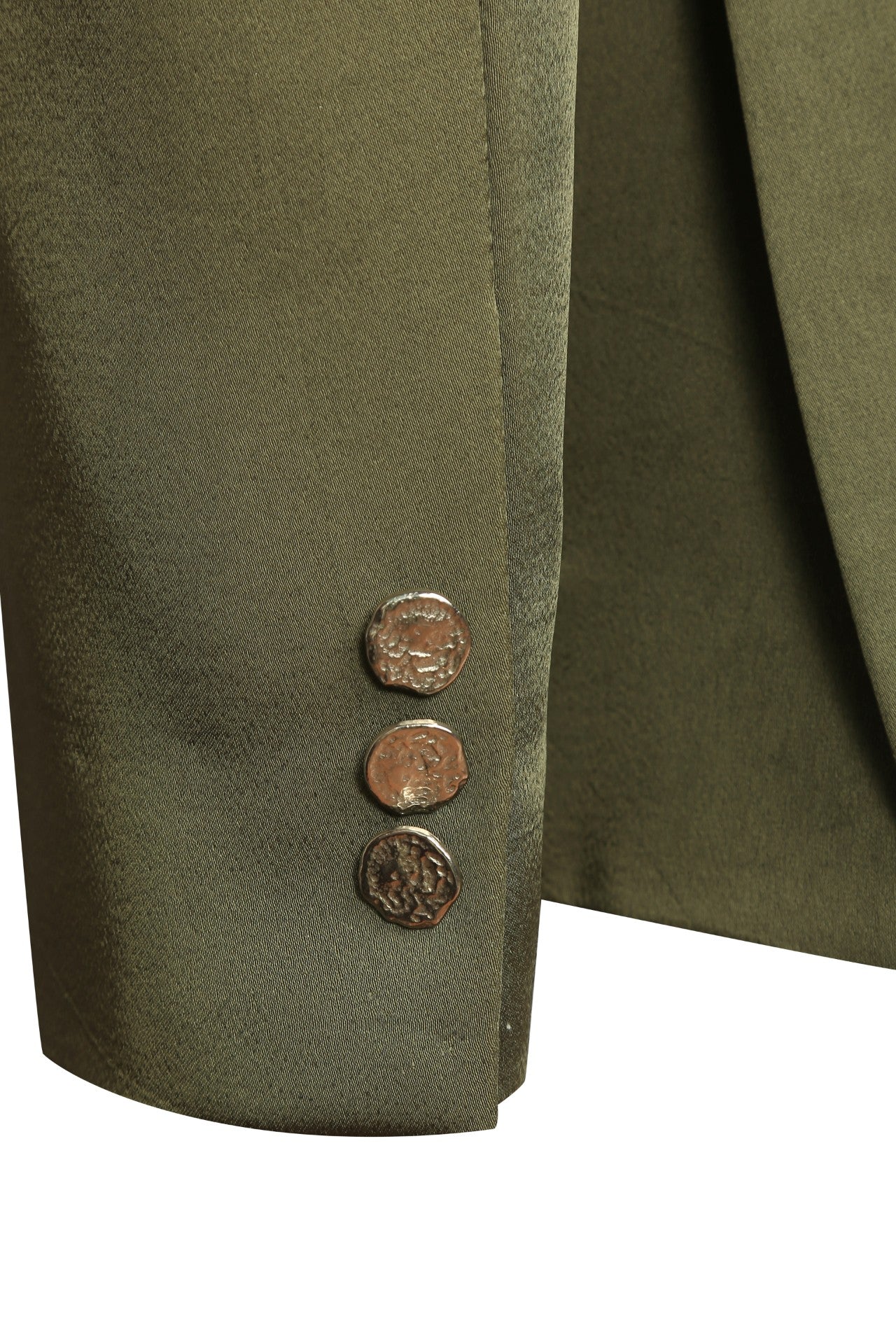 Green monochromatic ombré bandhgala with shawl drape in cupro satin