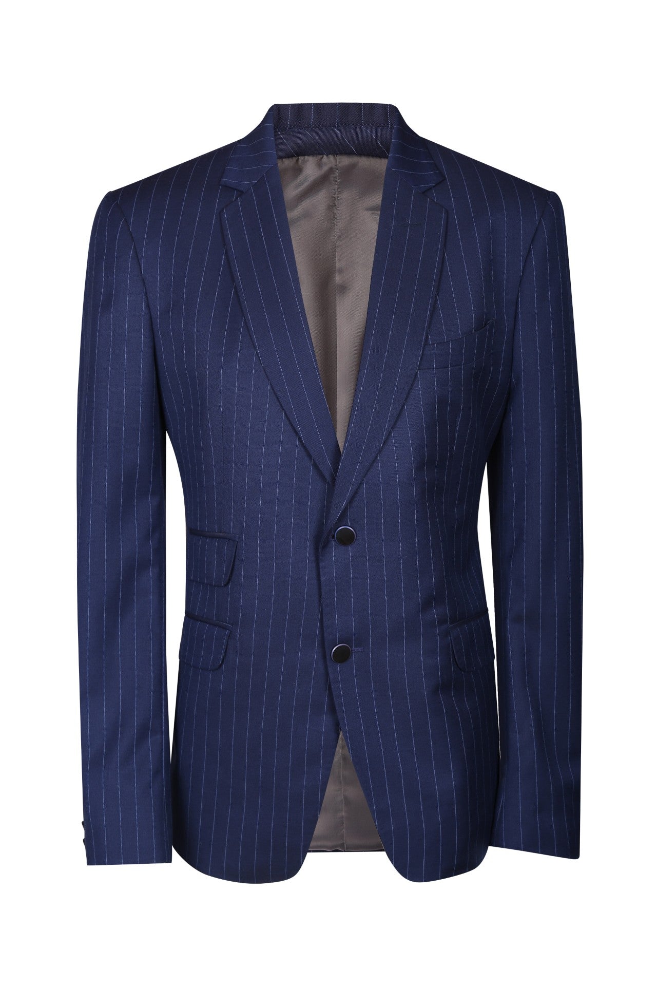 Navy blue pinstripe polyester wool single breasted suit