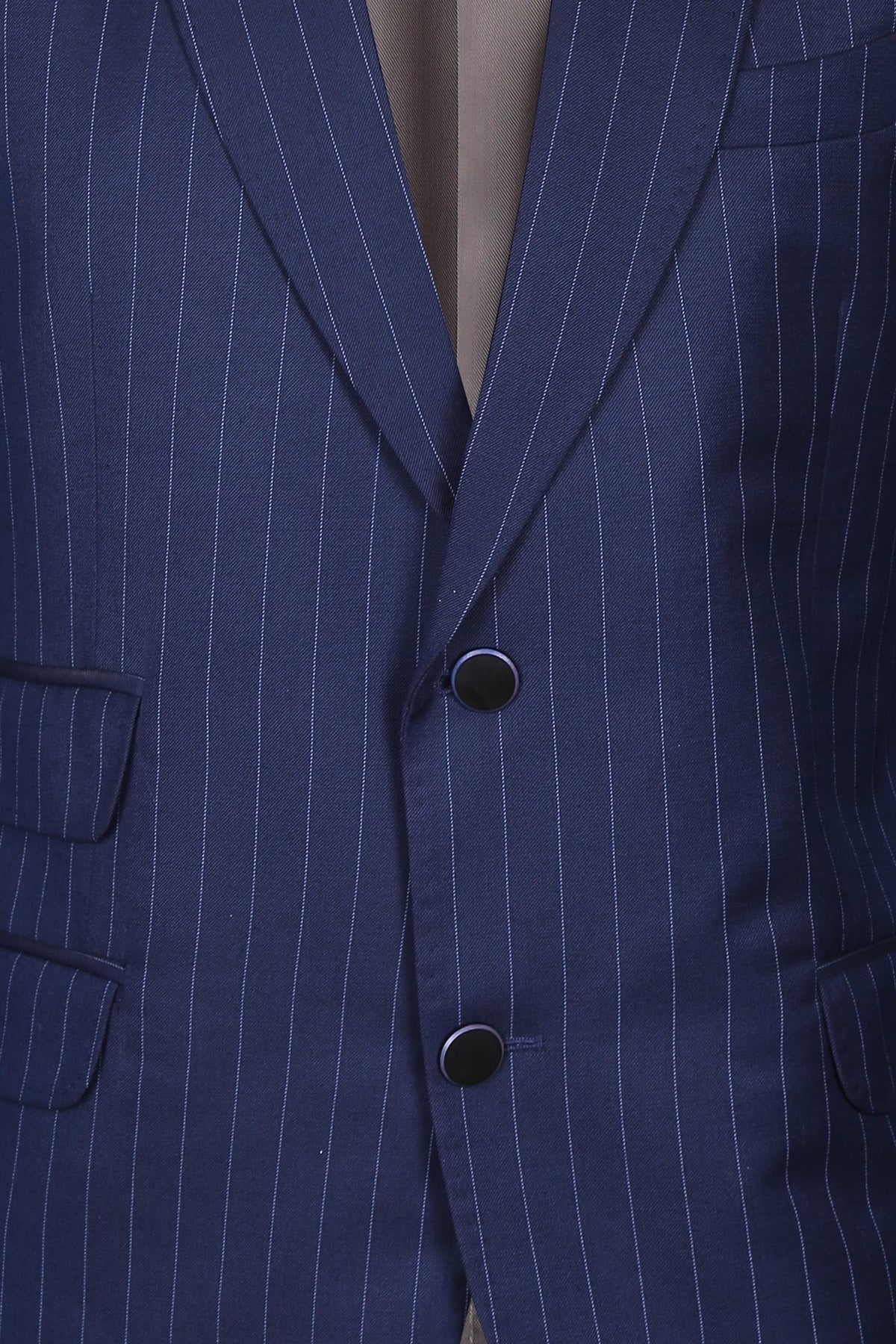 Navy blue pinstripe polyester wool single breasted suit