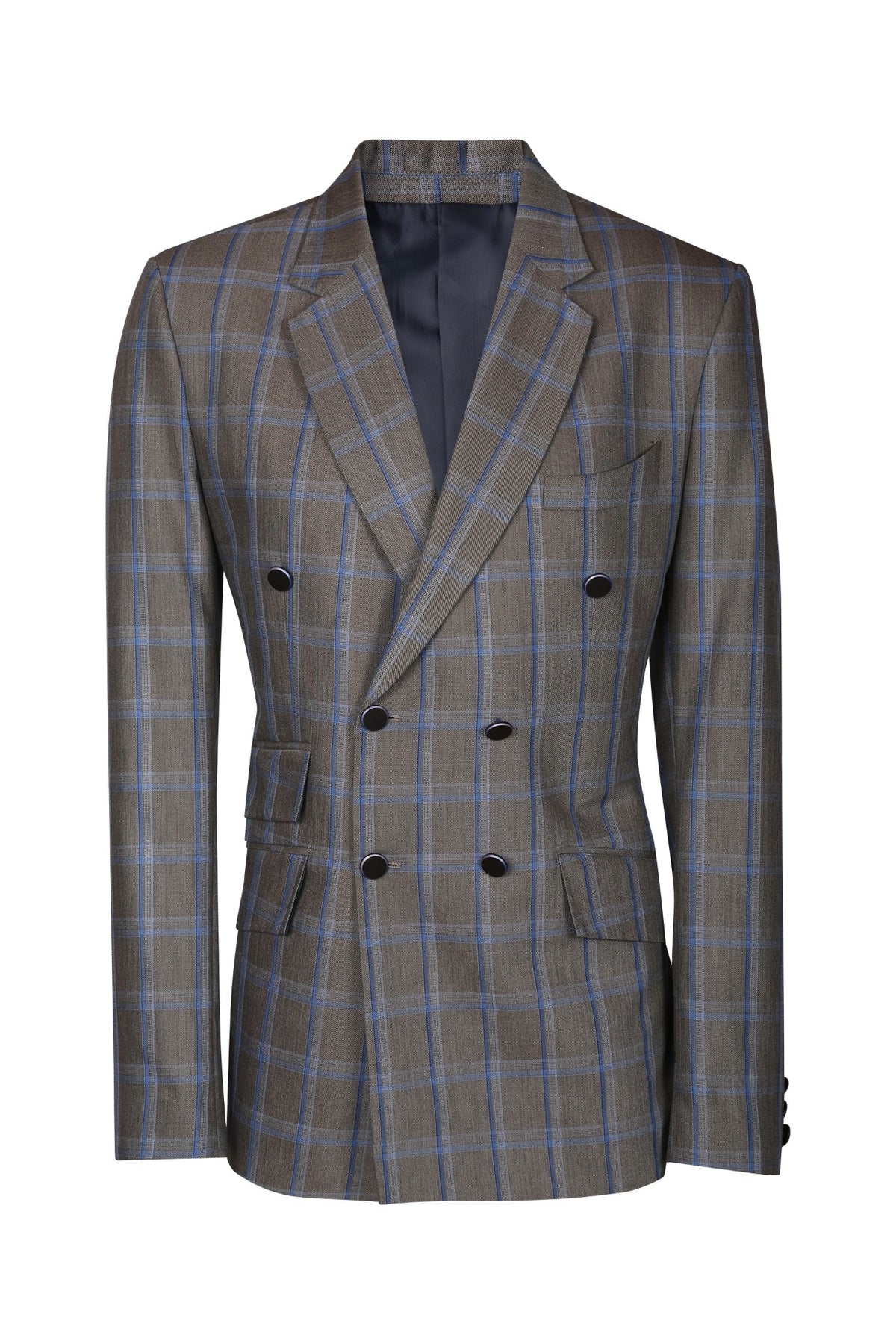 Grey check terry wool double breasted suit