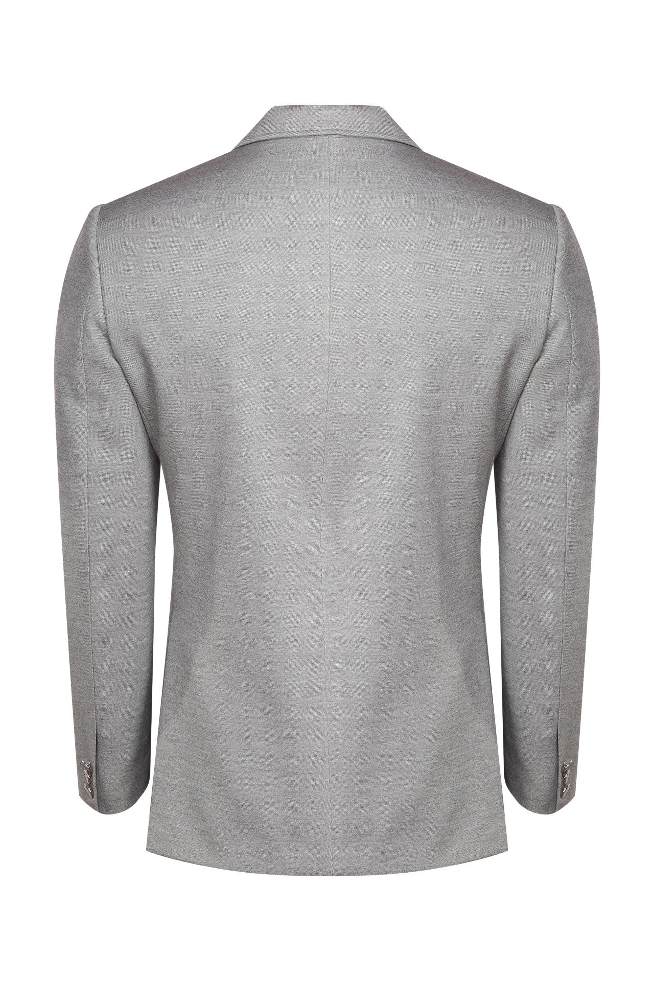 Grey knitted wing collar jacket with asymmetric front