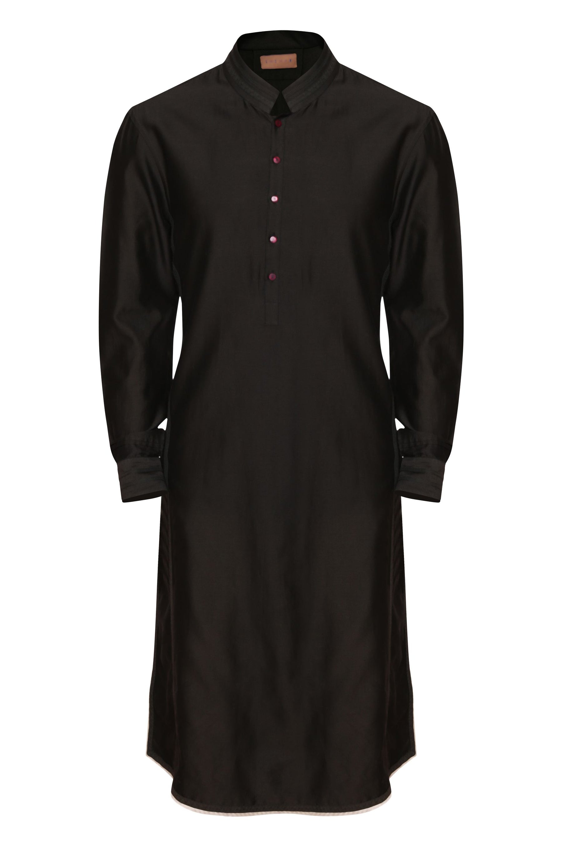 BLACK CLASSIC CHANDERI KURTA WITH INTRICATE TAILORING DETAILS