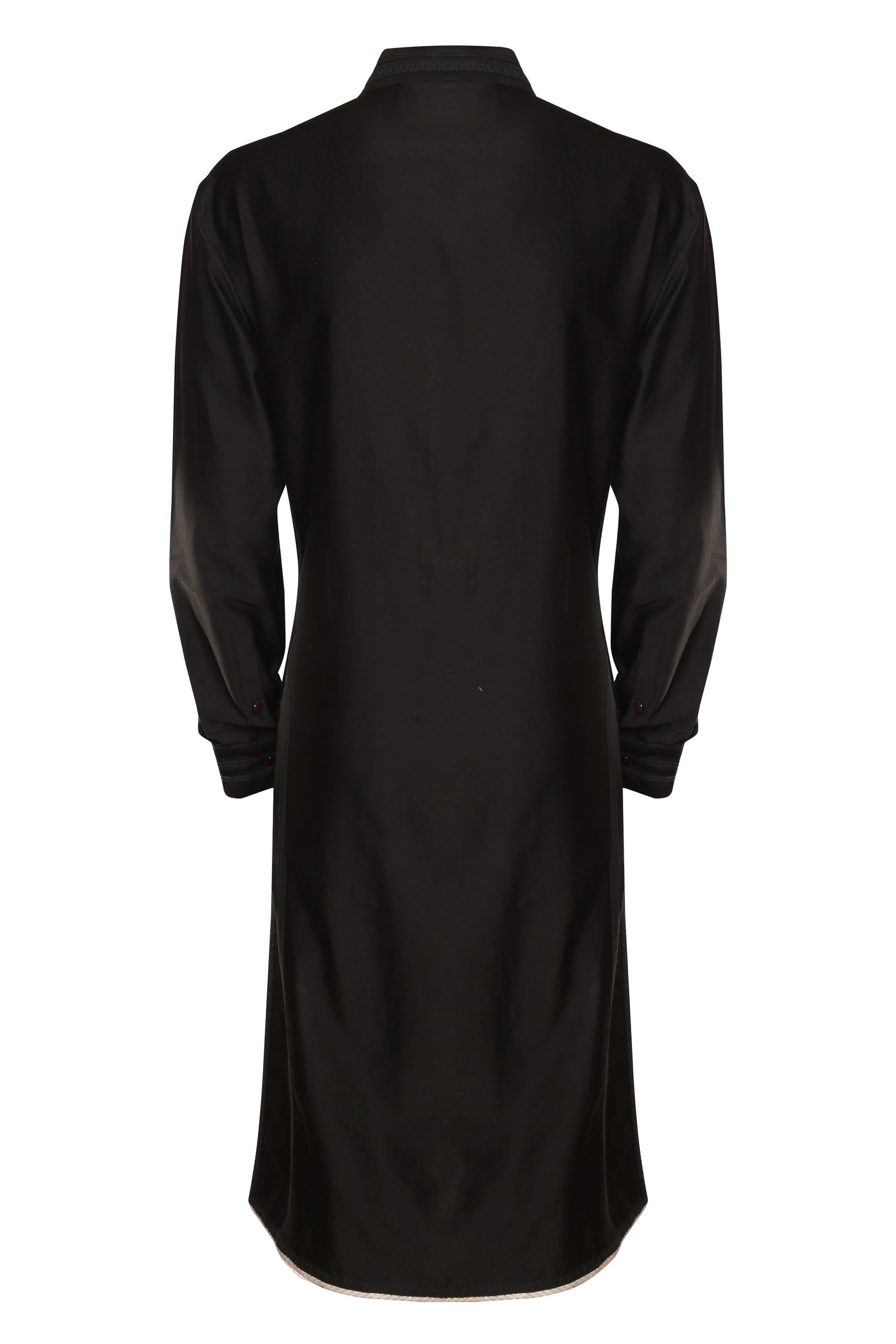 BLACK CLASSIC CHANDERI KURTA WITH INTRICATE TAILORING DETAILS