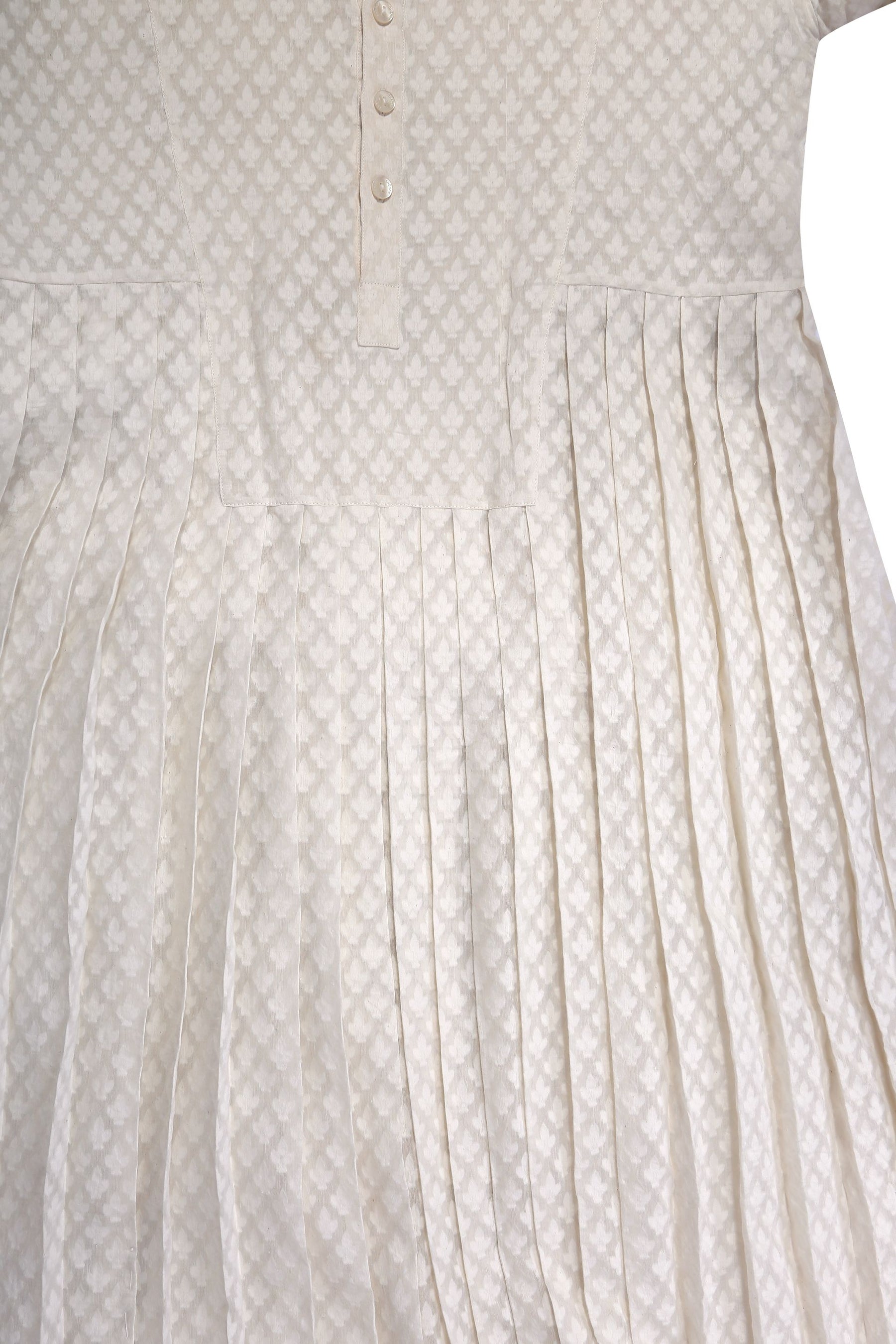 IVORY CUT WORK CHANDERI PLEATED KURTA