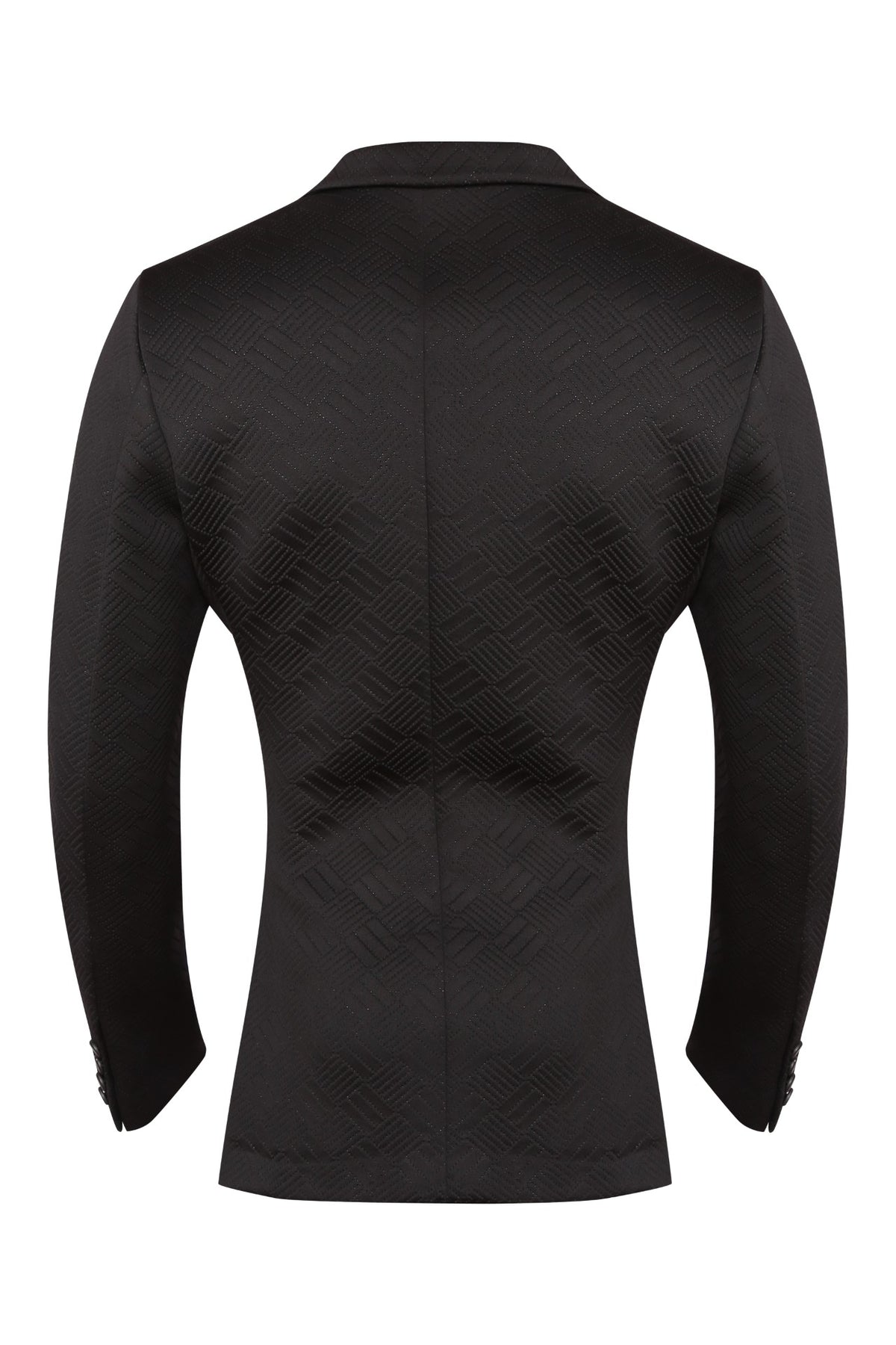 Black embossed scuba jacket with notch collar
