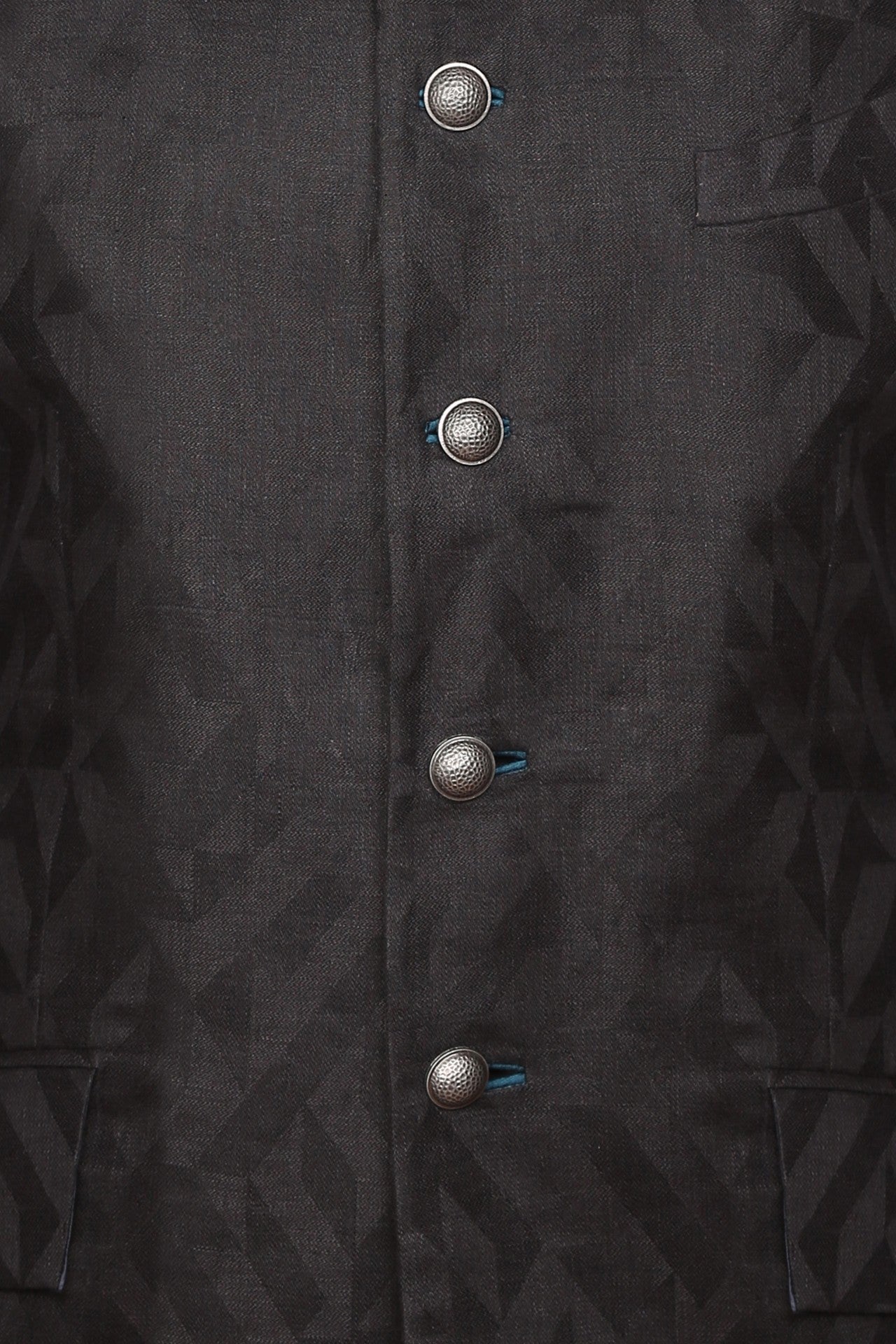 Black pure linen jacquard bandhgala
