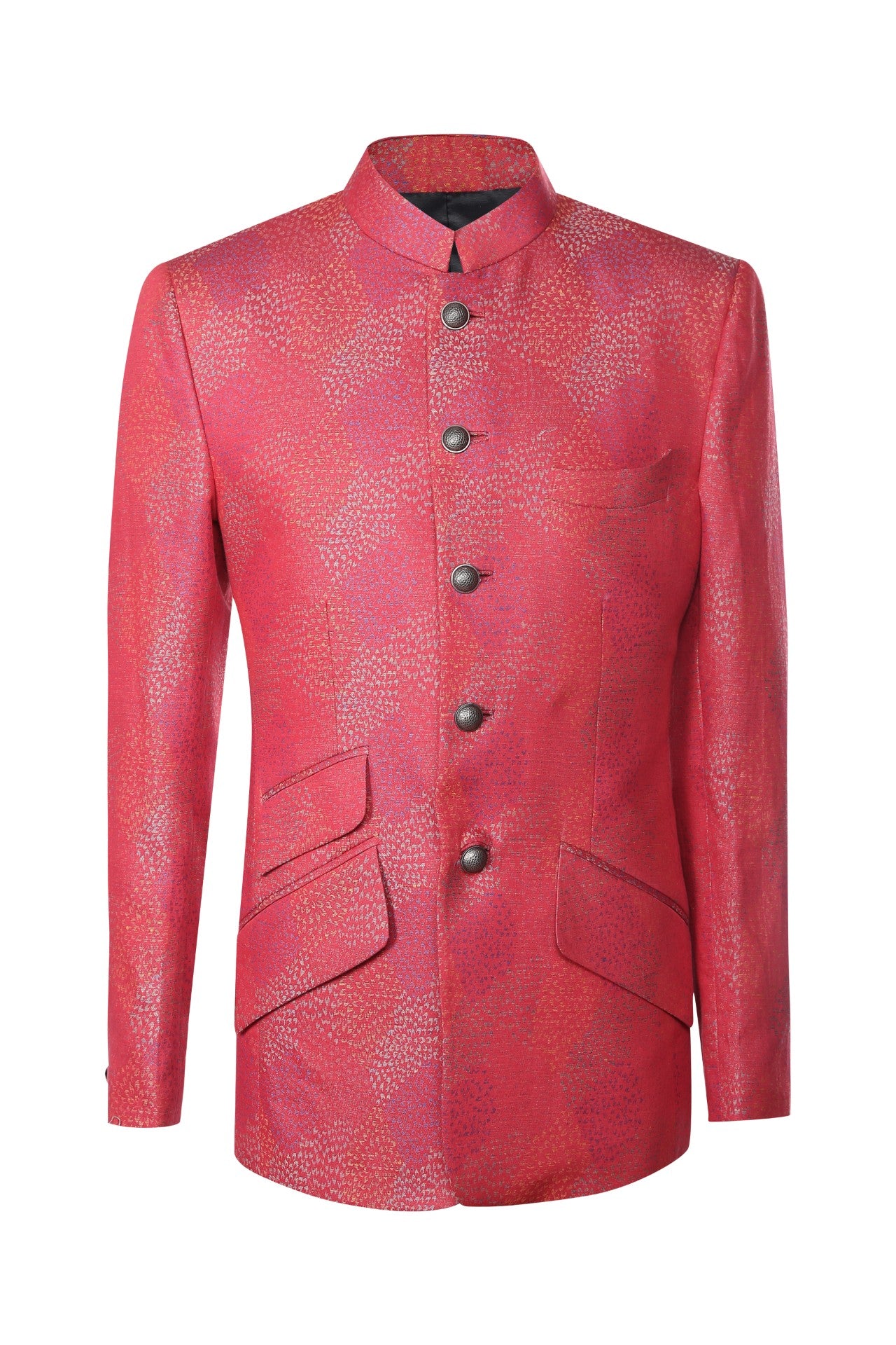 RED PURE LINEN MUTLI-COLOR JACQUARD BANDHGALA