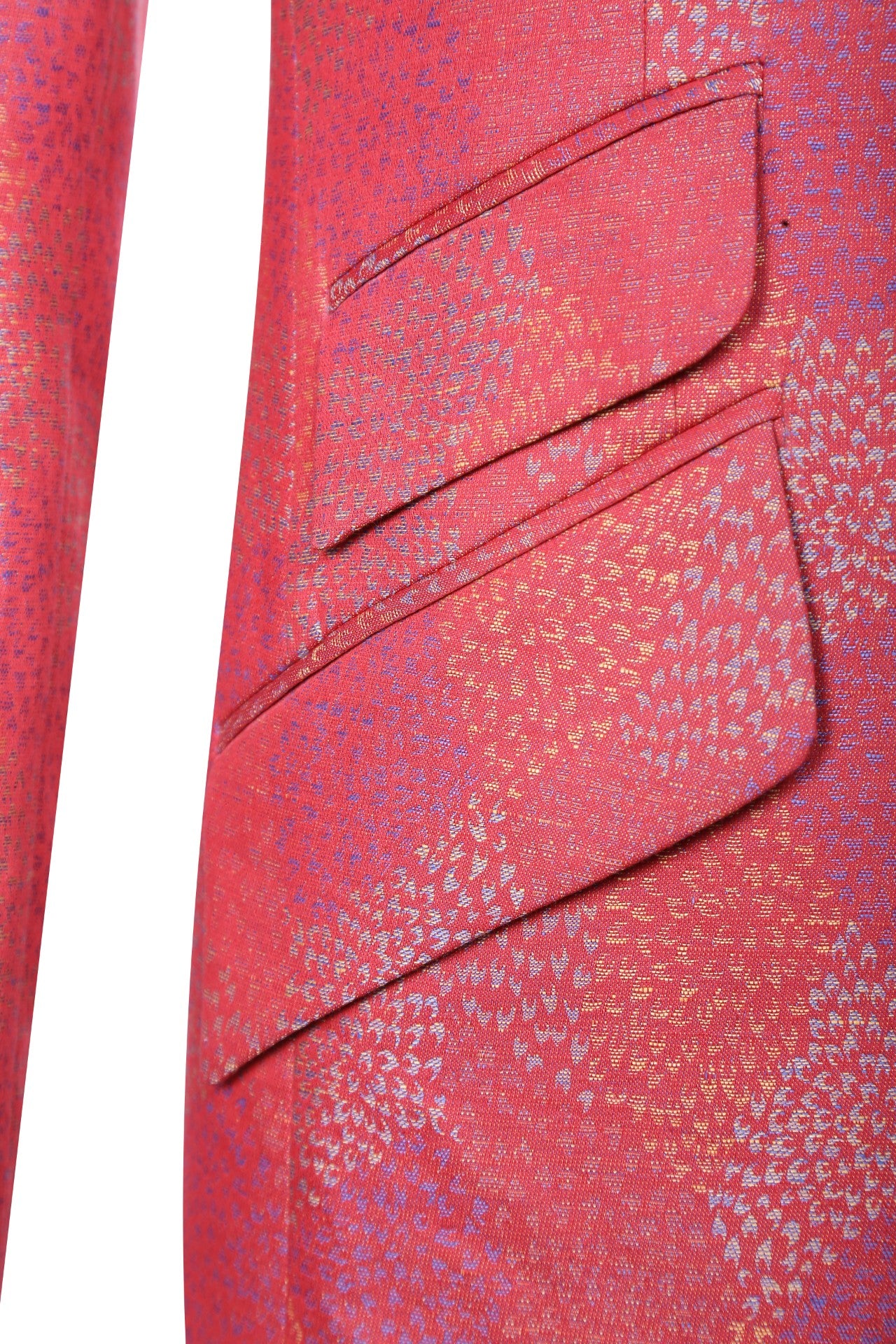 RED PURE LINEN MUTLI-COLOR JACQUARD BANDHGALA